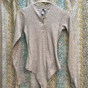 SKIMS Light Gray Button-Up Bodysuit